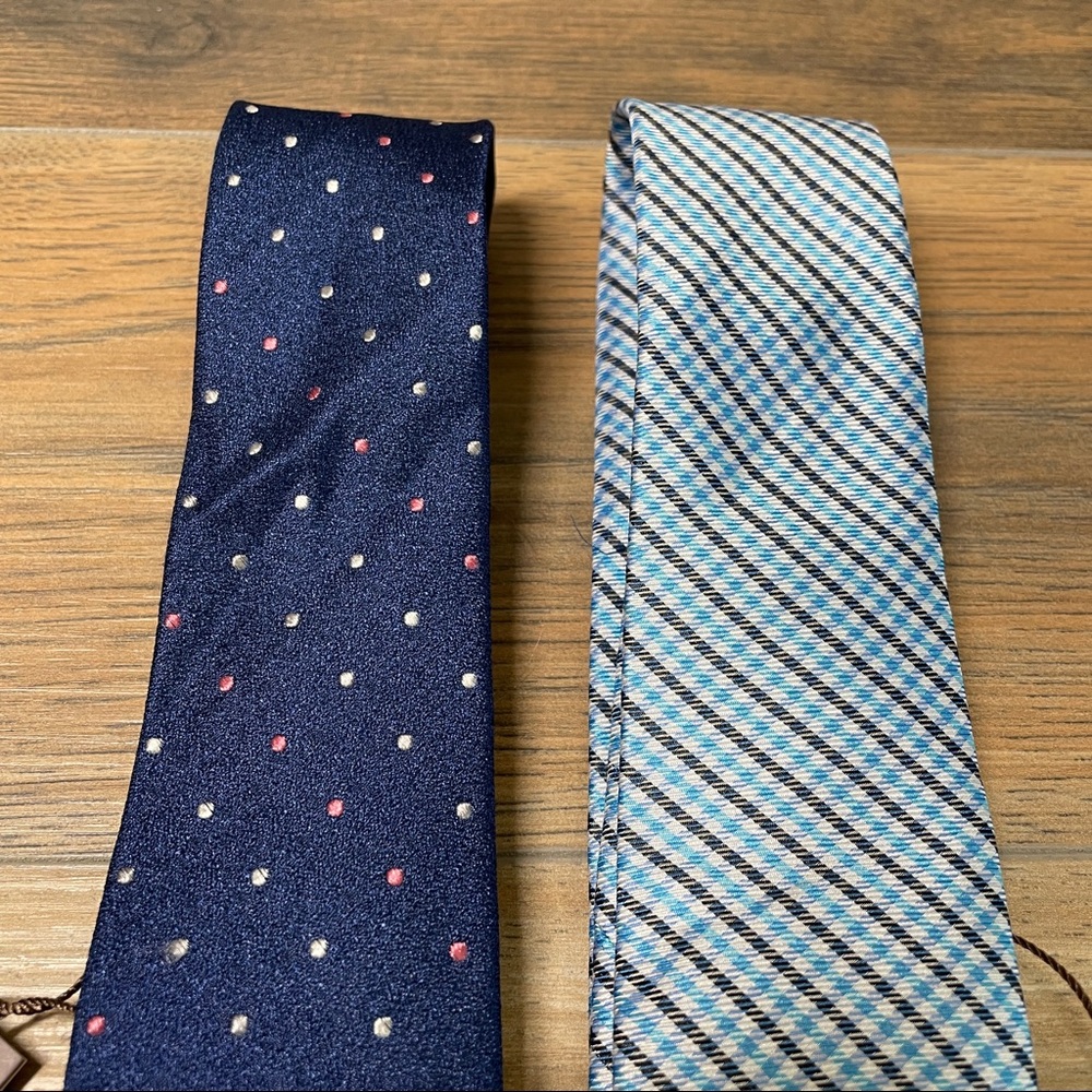 Michael Kors Blue Silk Neck Ties Plaid Polka Dot - Picture 2 of 9